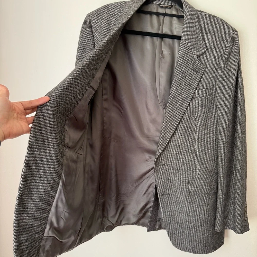 Vintage Barrister 100% Camel Hair Blazer Grey Plaid Herringbone Two Button, 42L